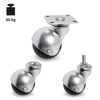TR-33-S-Kogelvormige meubelwielen van zwart rubber